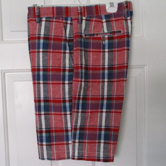 J. Crew Mens Multicolor Cotton Linen Plaid Bermuda Short Pant NWOT - Size 33W - Picture 1 of 2